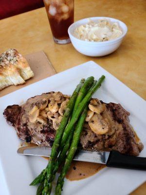 New York strip with burgundy sauce