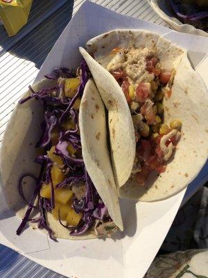 Grilled fish taco and The jackfruit jerk taco.