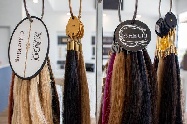 50+ colors of hair extensions in Capelli, Mago Brands. Clip In's, Tape In, Knot, Kertain and more.