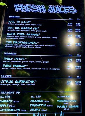 "Fresh Juices" menu!