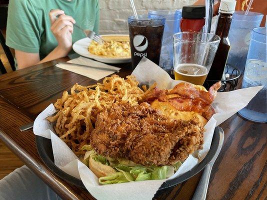 Fried Chicken Sandwich with onion strings