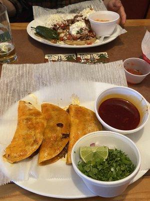 Quesabirria- birria quesadillas w small cup of birria