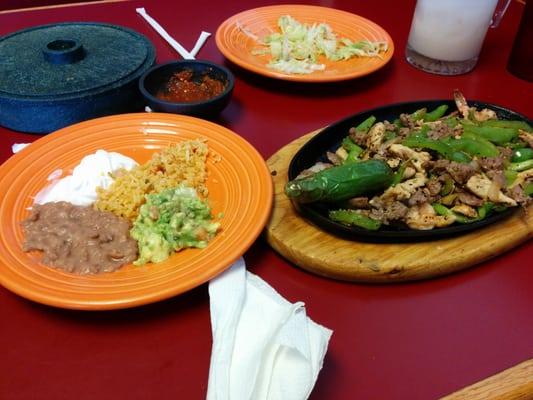 Our combination fajitas. It comes with two tortillas.