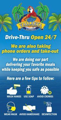 WE ARE STILL OPEN 24/ HOURS.
TAKE OUT ORDERS
PHONE ORDERS TO PICK UP
DRIVE THRU OPEN 24/7