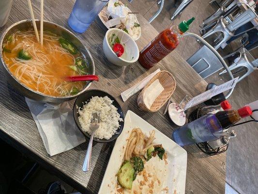 Chicken pho and sautéed bok choy