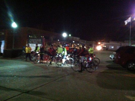 We're very involved in our community. Lots of group rides and classes. This is our Christmas lights tour ride.