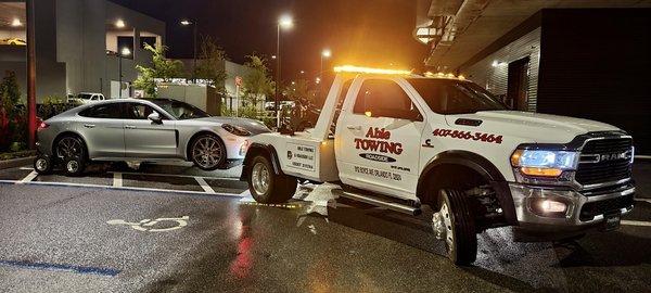 Towing a Porsche Panamera stuck in park  For 24/7 Towing, Roadside, and Recovery call Able Towing Cocoa 321-444-6379