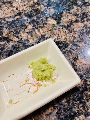 The sushi and sashimi usually come with standard wasabi. For me, I asked for the "fresh wasabi" that contains better texture and taste.