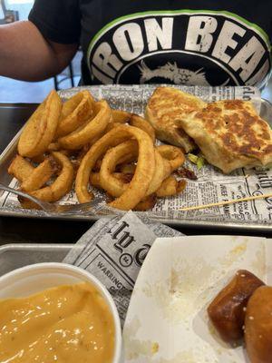 Chicken Wrap, Steak Philly, Onion Rings, and pretzels. The Holiday beers were great also.