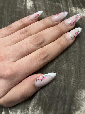 French tip, oval shaped, long nails, nail art