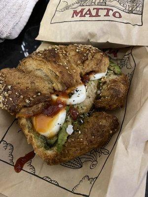 Avocado and hard boiled egg on the wrong but good croissant @fork.the.world