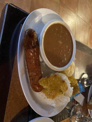 Chorizo. Red bean soup and rice