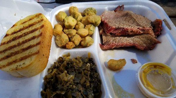 Brisket dinner with 2 sides and Garlic bread. WONDERFUL!