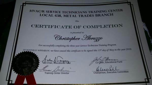 HVAC/R Service Technician Certificate of Completion