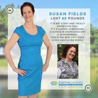 Susan from Bellevue, WA was able to lose 65 pounds with Positive Changes Hypnosis!