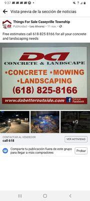 For all your concrete and landscaping  LLC  needs call 618 825 8166