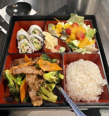 Garlic beef and broccoli bento box