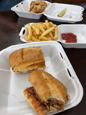 Small meatball subs and order of crinkle cut fries