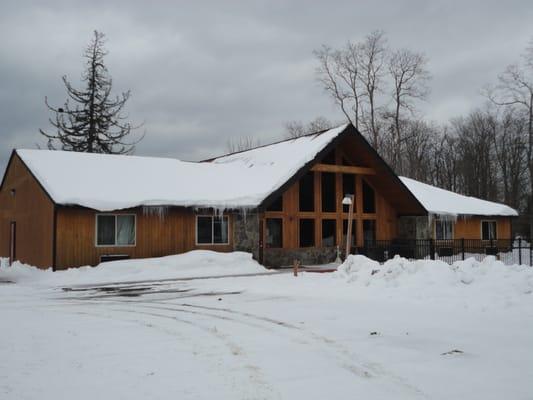 A lodge and nice restaurant all in the same building.