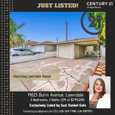 Just listed! Charming residence in Lawndale. Open layout, updated kitchen, 3 bedrooms, private backyard.