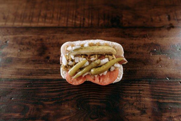 Classic Chicago style hotdog.