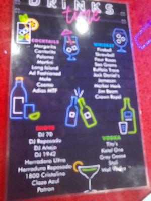 Pancho's Drink Menu