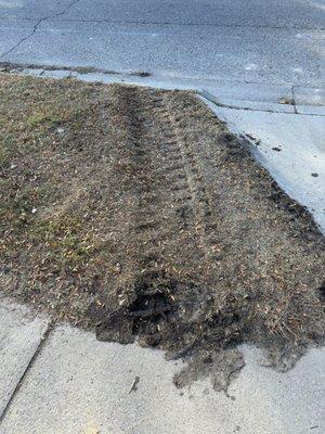 Crack city curb broke form and neighbors lawn