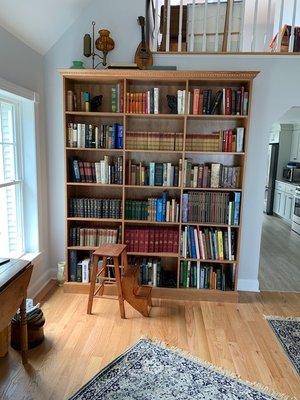 Cherry Hardwood Veneer Bookcase with Wrapped Crown Molding and Base Moldings