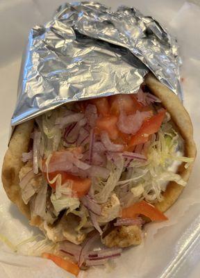 Chicken Gyro - fresh ingredients, loaded - not a bad pick at all just bulky to handle.