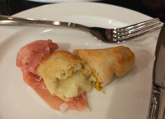 Zucchini flower fritter w/prosciutto