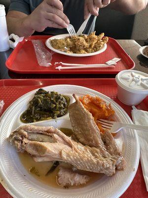 Turkey wing, sweet tarots, turnip greens...