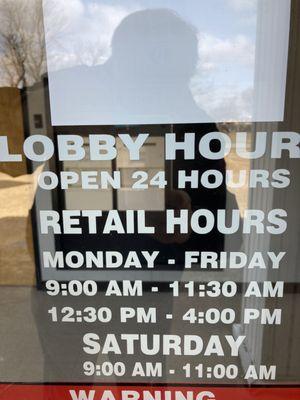 hours posted next to front entrance