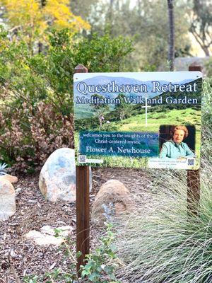 Meditation garden next to the office with lots of native plants and a stream