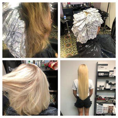 Color correction, full head of highlights, Hoy Fusion Hair Extensions, cut and style