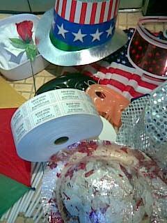 Carnival/Raffle Tickets, Political Hat, Face Mask, Clown Hat, Sequined Disco Hat, American Flags, Sun Visor Hat from Monarch