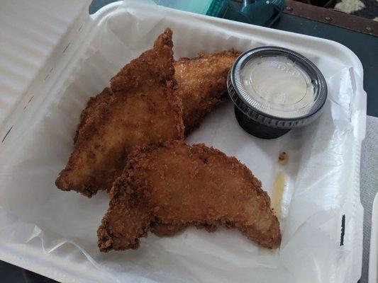 Chicken tenders. Would have liked at least one more tender for the price of $9. Also wasn't a fan of the honey drizzle.