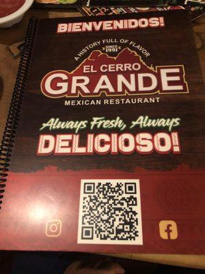 Menu front with bar code