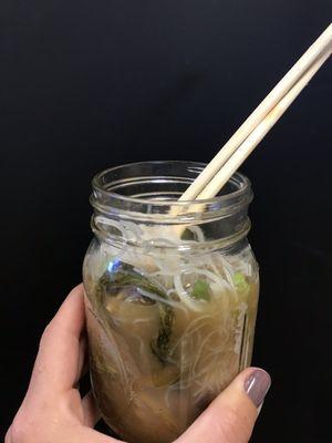 Used my little mason jar as a "bowl". Vegetarian udon. HUGE portion (this is like a third of it)