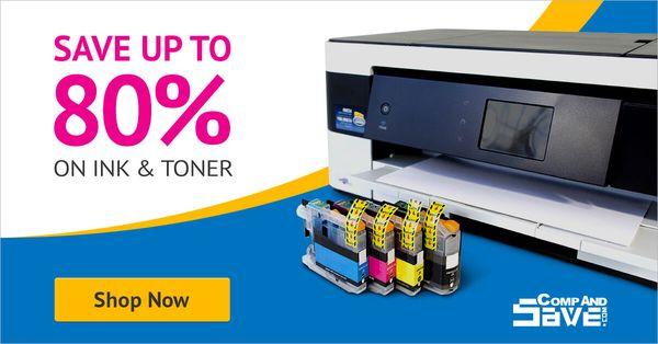 Save up to 80% on ink and toner cartridges