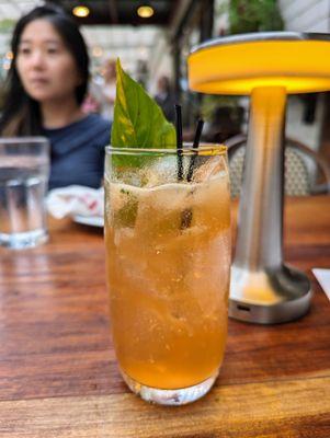 The Manolada. $14. Strawberry-infused rum, fresh lime, basil, and sugar, topped with ginger beer.