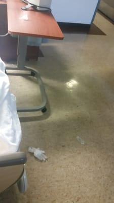 The nurse just threw her gloves on the floor and walked over it several times.