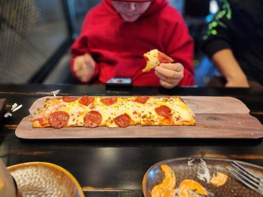 My son's pepperoni Flatbread