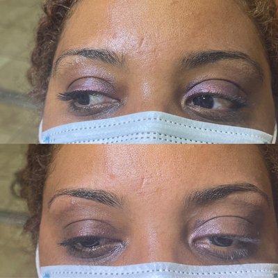 Waxing and threading the eyebrows. Before and after