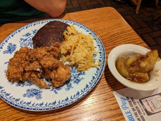 Skillet Sirloin Steak Sampler, $15.79. Shown w/ fried chicken tenders, hash brown casserole & fried apples