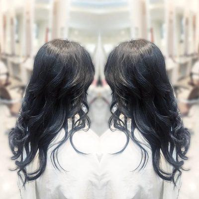 Blue black hair color & Layered cut