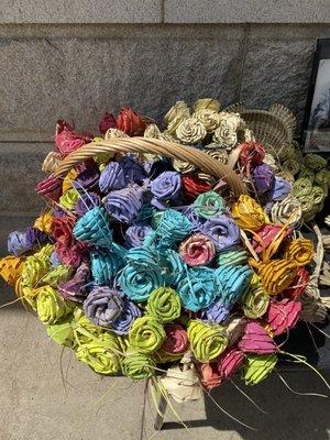 Colorful Rose made of palm straw