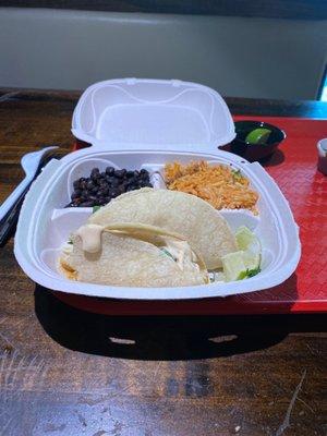 Street style tacos w/black beans & Spanish rice