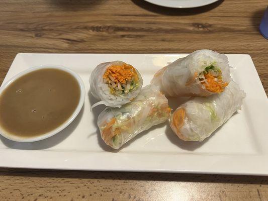 Spring rolls as an appetizer.