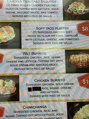 Menu stating what the Wet Burrito is