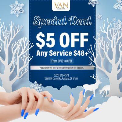 Special Deal Alert at Van Nails & Spa!

Pamper yourself with a touch of luxury and save while you're at it!